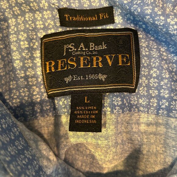 Jos. A. Bank Reserve Traditional Fit‎ Linen Blend Men's Long Sleeve Shirt Large - Picture 5 of 5